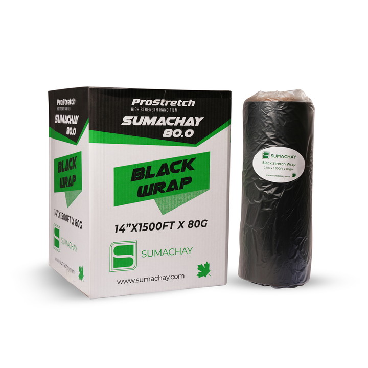 Black ProStretch 14 Inch Stretch Wrap | 80 Gauge | 1500 Feet Length (Box of 4 Rolls) Sumachay Packaging
