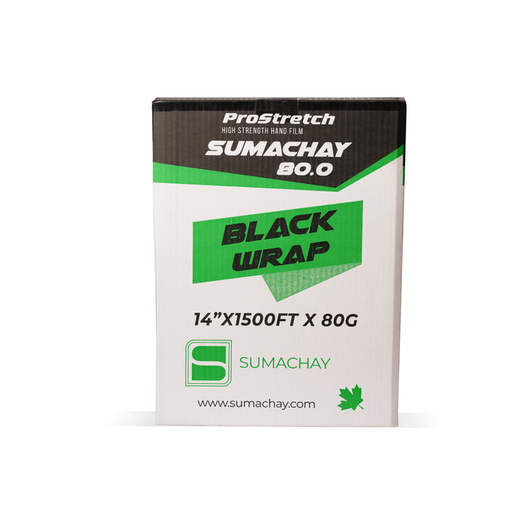 Black ProStretch 14 Inch Stretch Wrap | 80 Gauge | 1500 Feet Length (Box of 4 Rolls) Sumachay Packaging