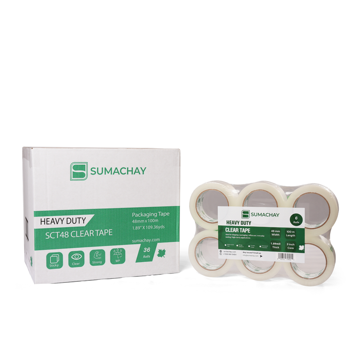 Heavy Duty Clear Packaging Tape – 48mm x 100m, 1.89mil Thick, 3 Inch Core (36 Rolls) Sumachay Packaging