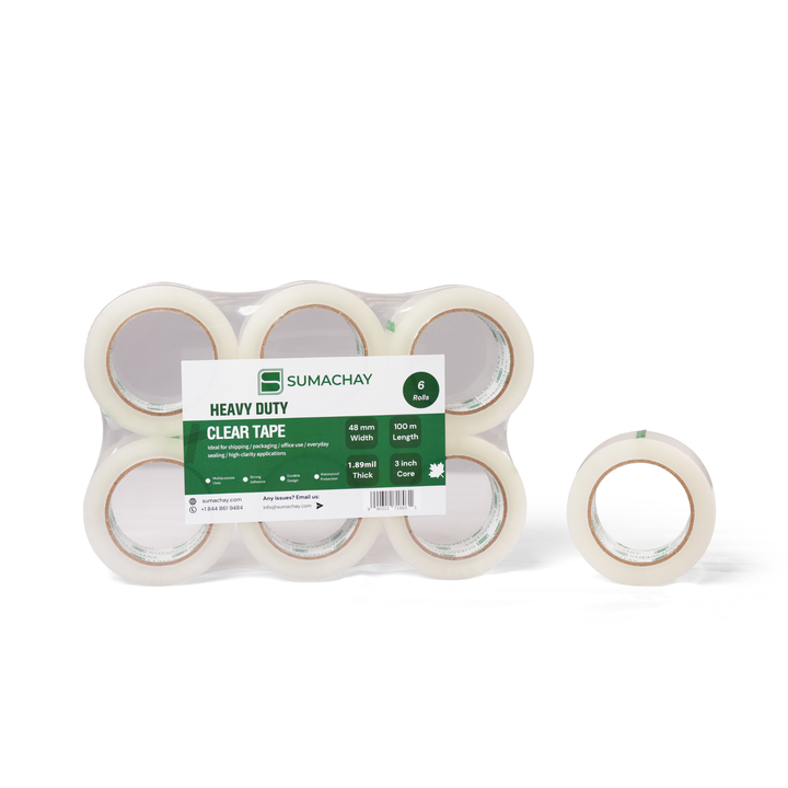Heavy Duty Clear Packaging Tape – 48mm x 100m, 1.89mil Thick, 3 Inch Core (36 Rolls) Sumachay Packaging