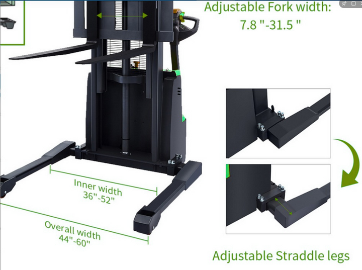 Adjustable Stacker Legs and Fork Width